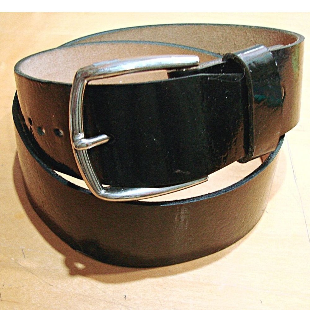 Tex Tan Mens Black Belt Dress Work Casual Size 34 Genuine Leather Silver Buckle